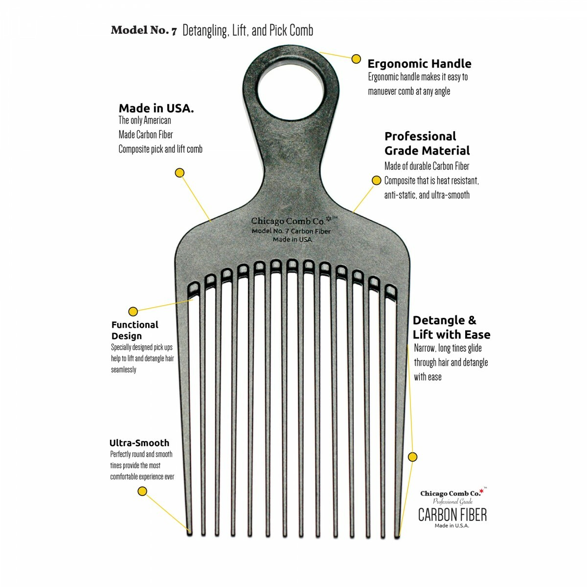 美國 Chicago Comb Model 7 Carbon Fiber 碳纖維專業級挑梳